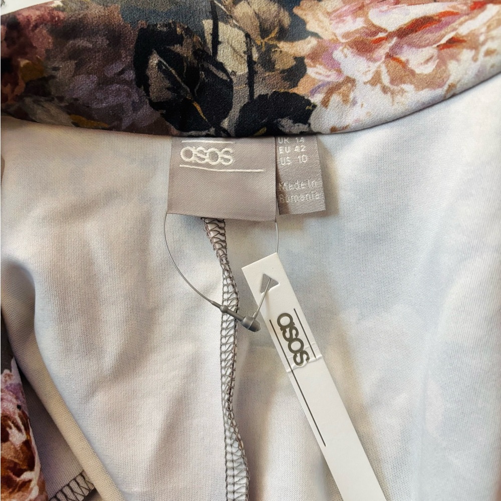 Nᴡᴛ ASOS Tɪᴇ-Wᴀɪsᴛ Jᴇʀsᴇʏ Sᴜɪᴛ Bʟᴀᴢᴇʀ ɪɴ Fʟᴏʀᴀʟ Pʀɪɴᴛ - Picture 5 of 6